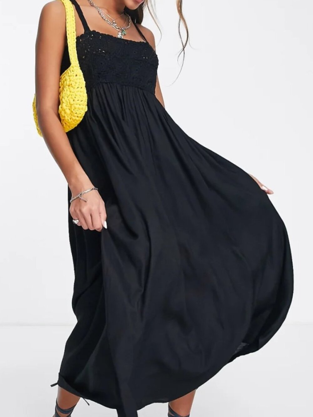 ASOS crochet midi sundress in black